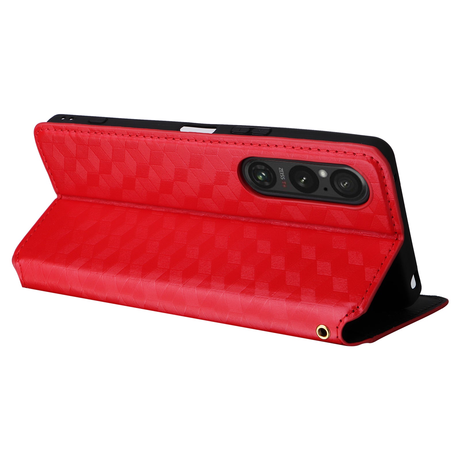 For Sony Xperia 1 VI Case Rhombus Pattern Magnetic Closing Leather Wallet Phone Cover - Red
