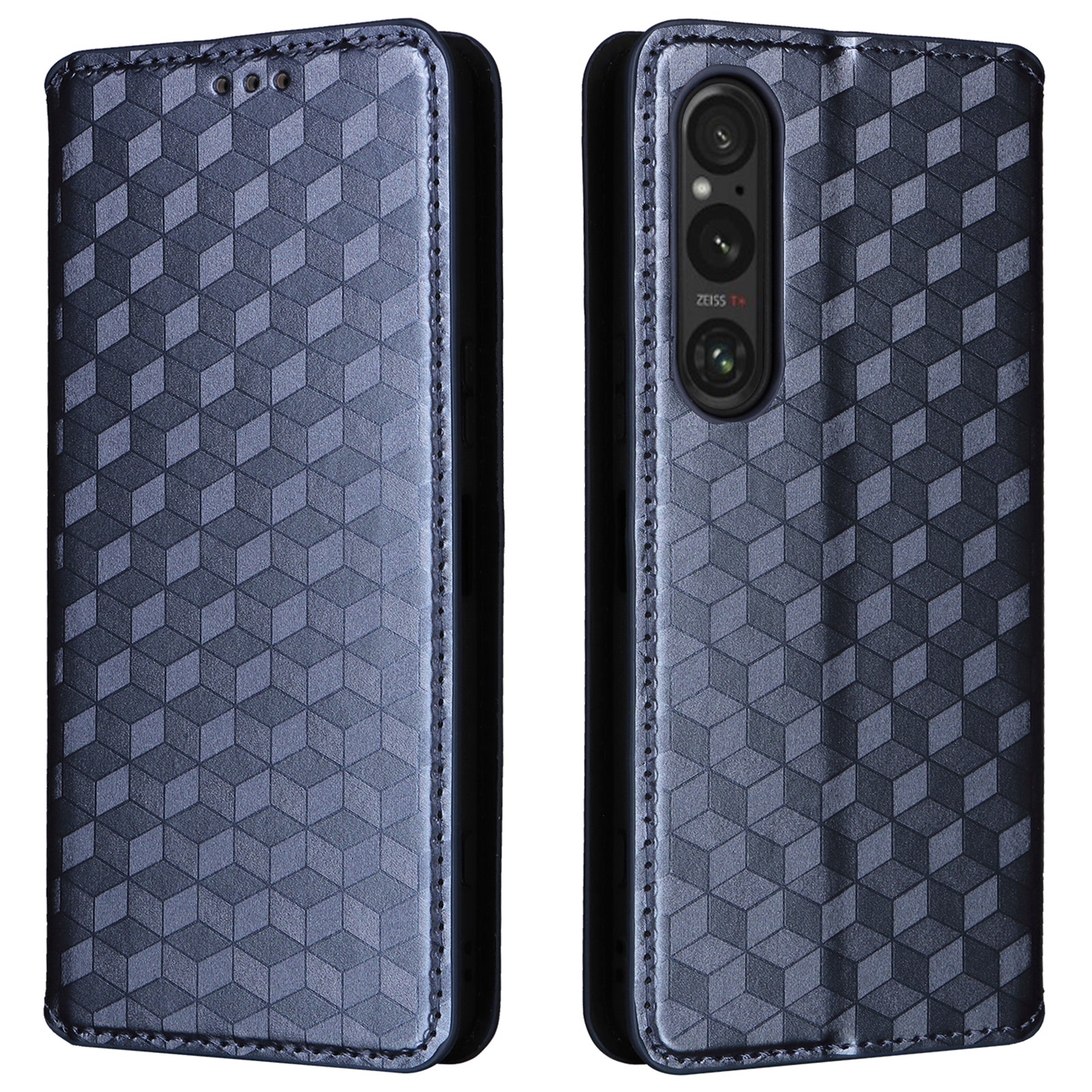 For Sony Xperia 1 VI Case Rhombus Pattern Magnetic Closing Leather Wallet Phone Cover - Blue