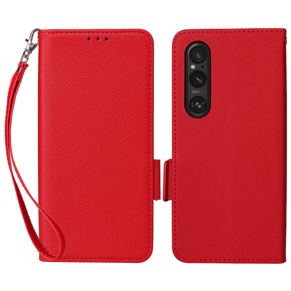 For Sony Xperia 1 VI Case with Hand Strap Litchi Texture Stand Phone Cover - Red