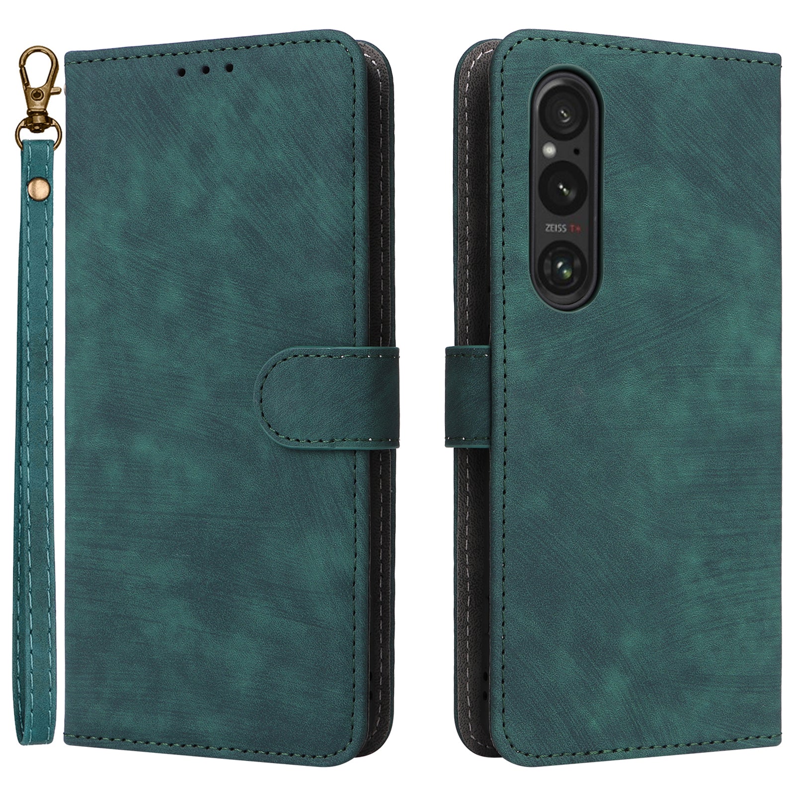For Sony Xperia 1 VI Leather Case RFID Blocking Wallet Cover with Wrist Strap - Green