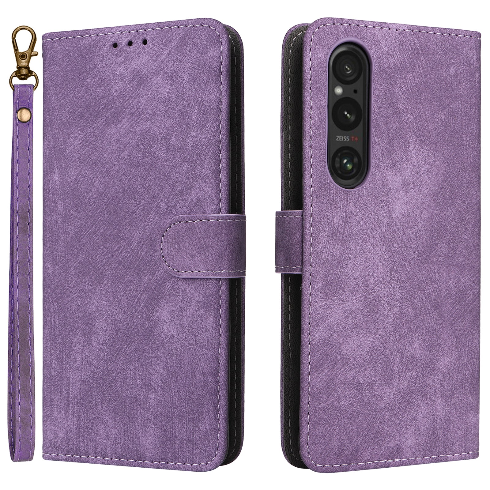 For Sony Xperia 1 VI Leather Case RFID Blocking Wallet Cover with Wrist Strap - Purple