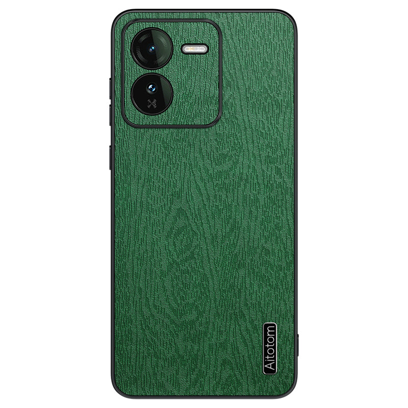 For vivo iQOO Z9 5G Case Wood Texture Leather Coating PC+TPU Bump Proof Phone Shell - Green
