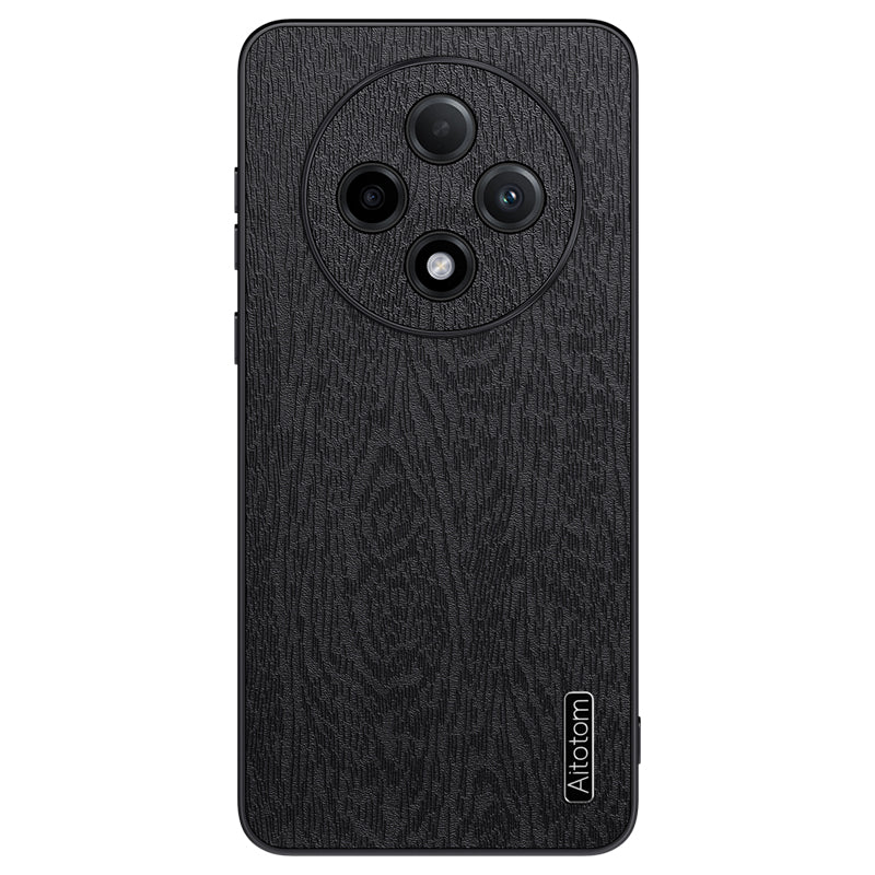 For Oppo A3 Pro 5G Case Wood Texture PU Leather+PC+TPU Anti-drop Phone Cover - Black