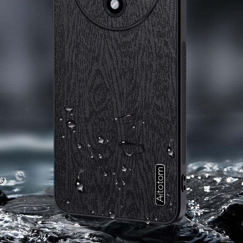 For Oppo A3 Pro 5G Case Wood Texture PU Leather+PC+TPU Anti-drop Phone Cover - Black