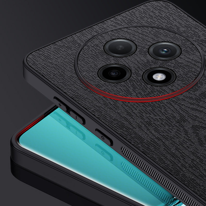 For Oppo A3 Pro 5G Case Wood Texture PU Leather+PC+TPU Anti-drop Phone Cover - Black