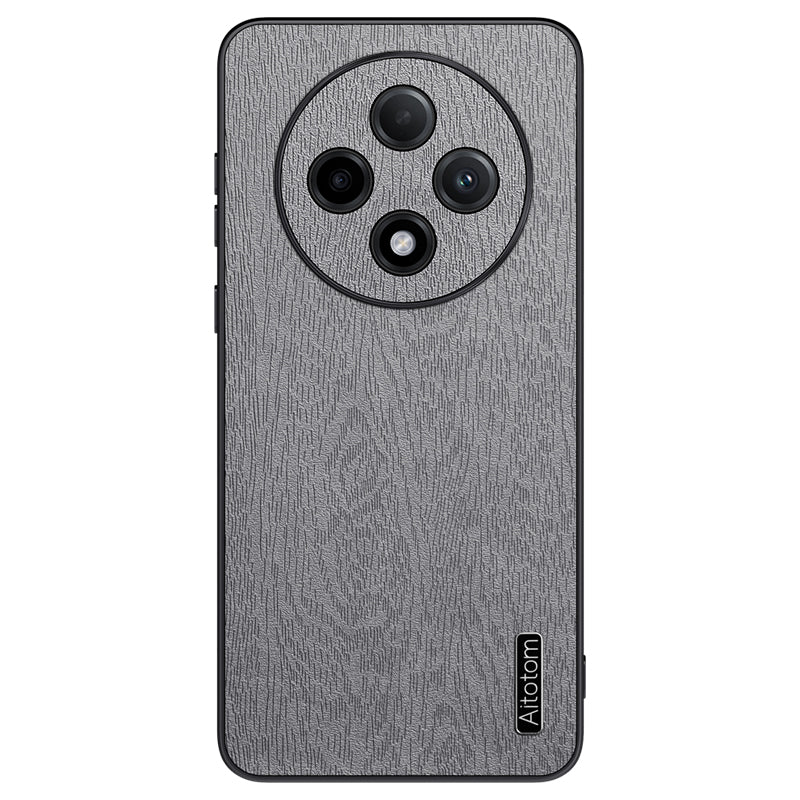 For Oppo A3 Pro 5G Case Wood Texture PU Leather+PC+TPU Anti-drop Phone Cover - Grey
