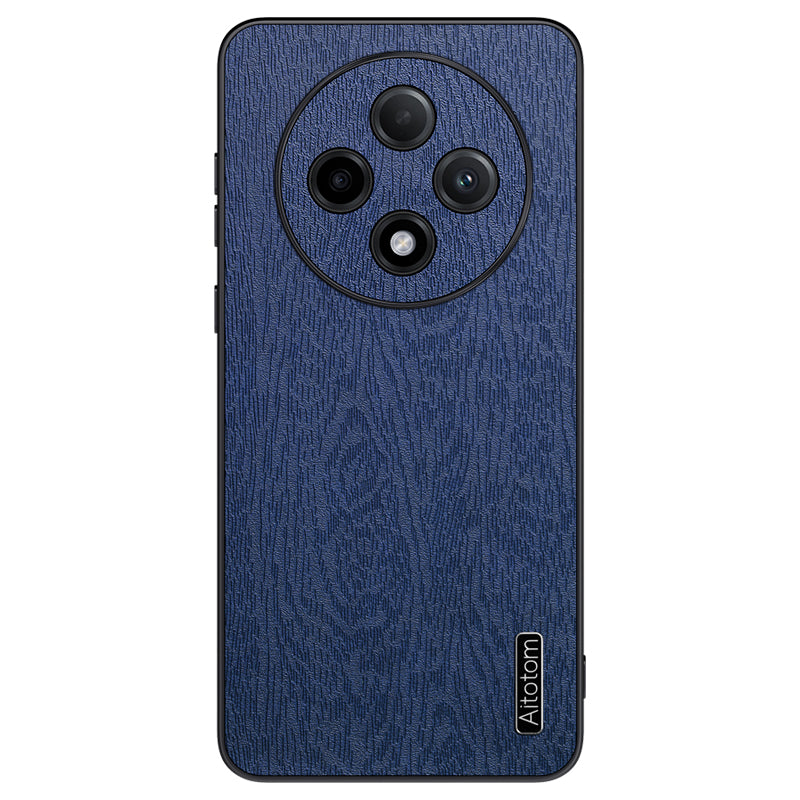 For Oppo A3 Pro 5G Case Wood Texture PU Leather+PC+TPU Anti-drop Phone Cover - Blue
