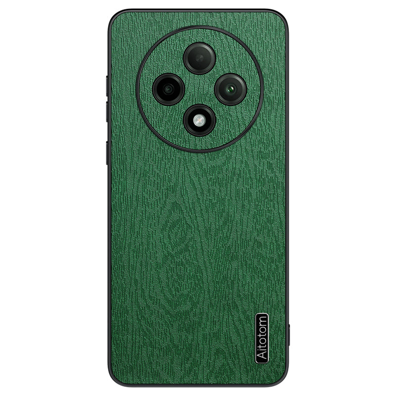 For Oppo A3 Pro 5G Case Wood Texture PU Leather+PC+TPU Anti-drop Phone Cover - Green
