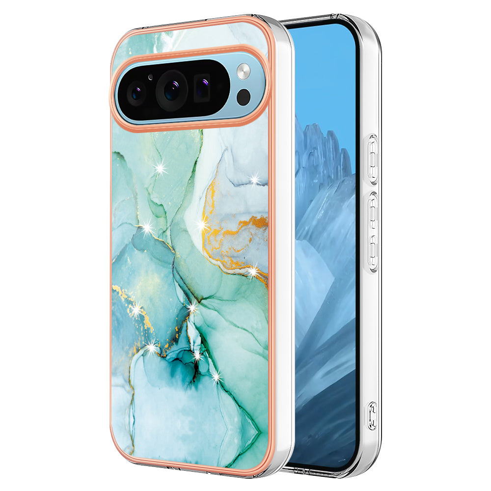 YB IMD Series-2 For Google Pixel 9 TPU Case Marble Pattern Shockproof Phone Cover - Green 003