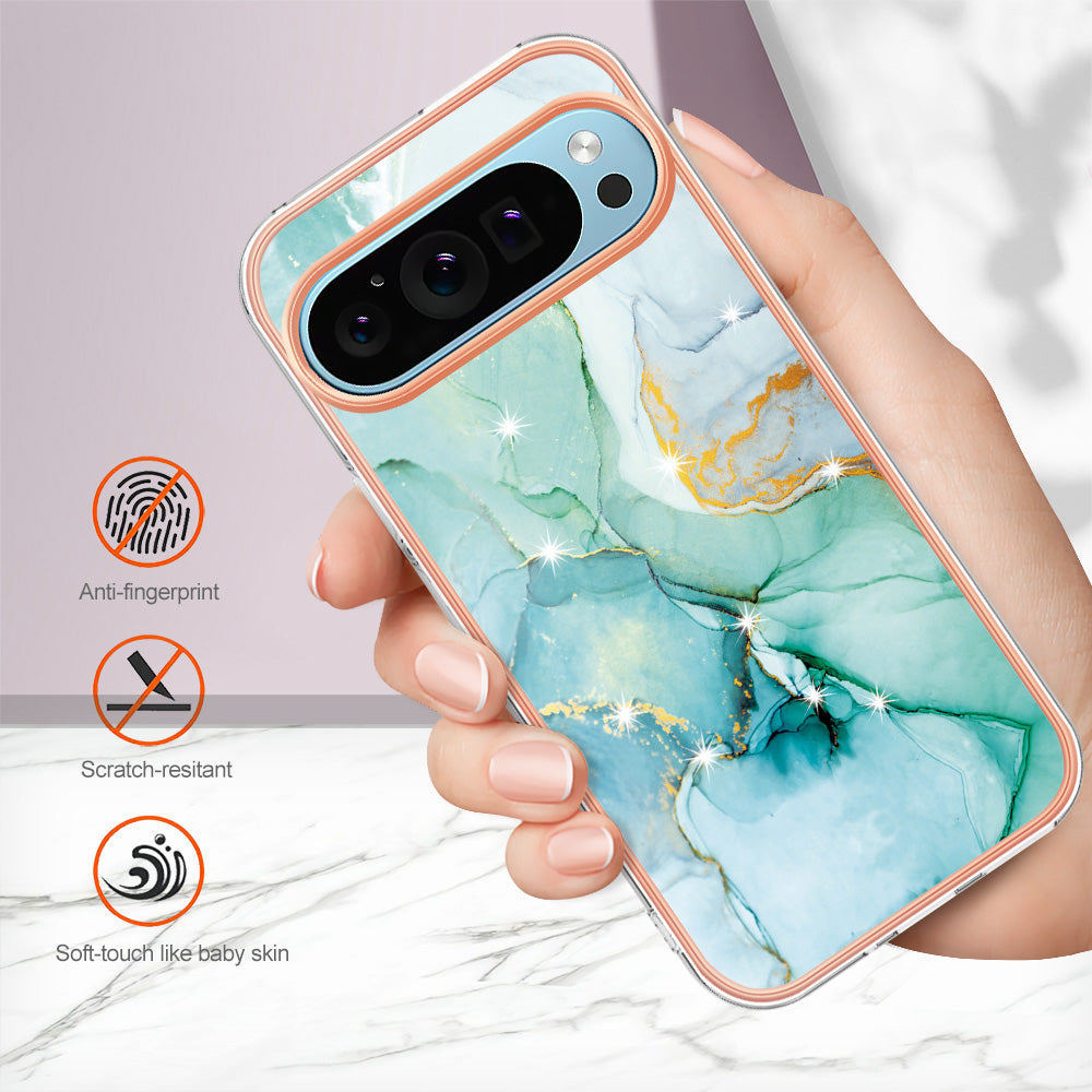 YB IMD Series-2 For Google Pixel 9 TPU Case Marble Pattern Shockproof Phone Cover - Green 003