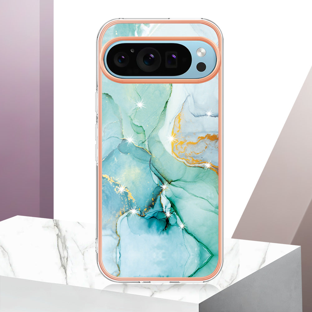 YB IMD Series-2 For Google Pixel 9 TPU Case Marble Pattern Shockproof Phone Cover - Green 003