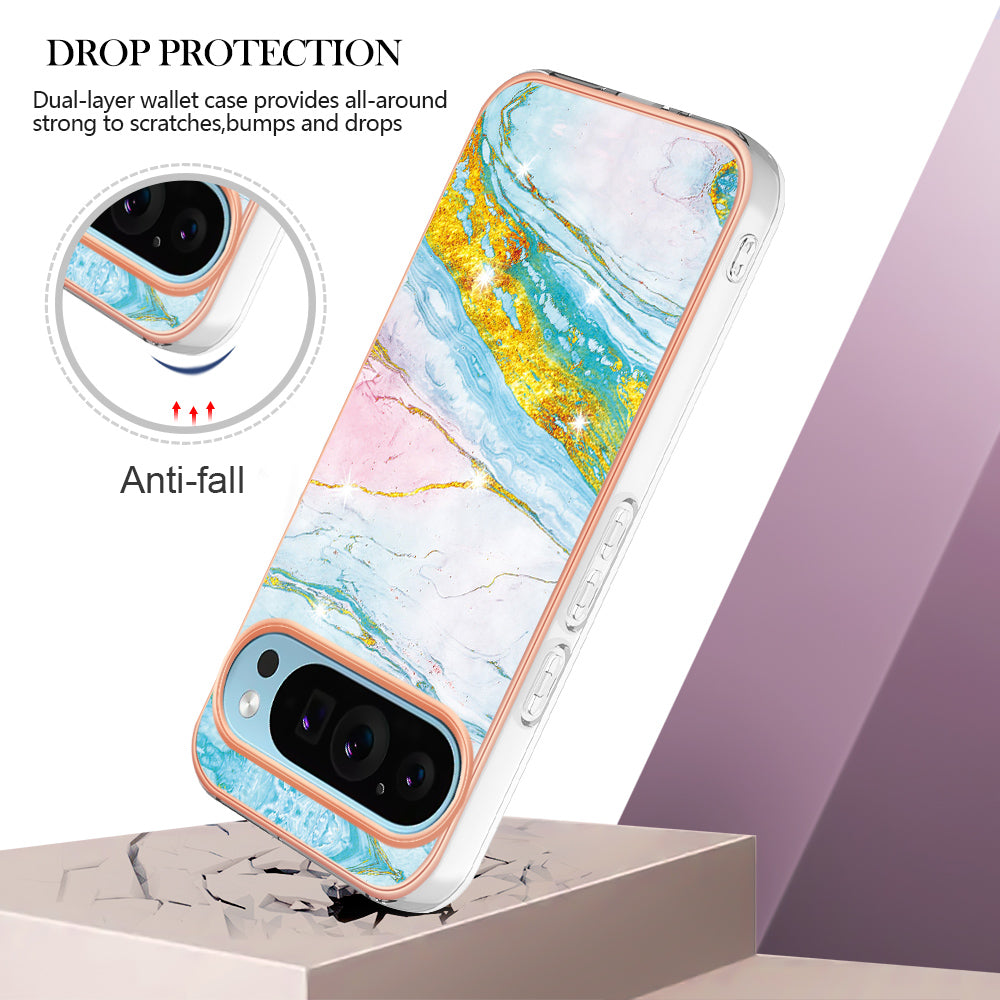 YB IMD Series-2 For Google Pixel 9 TPU Case Marble Pattern Shockproof Phone Cover - Green 004