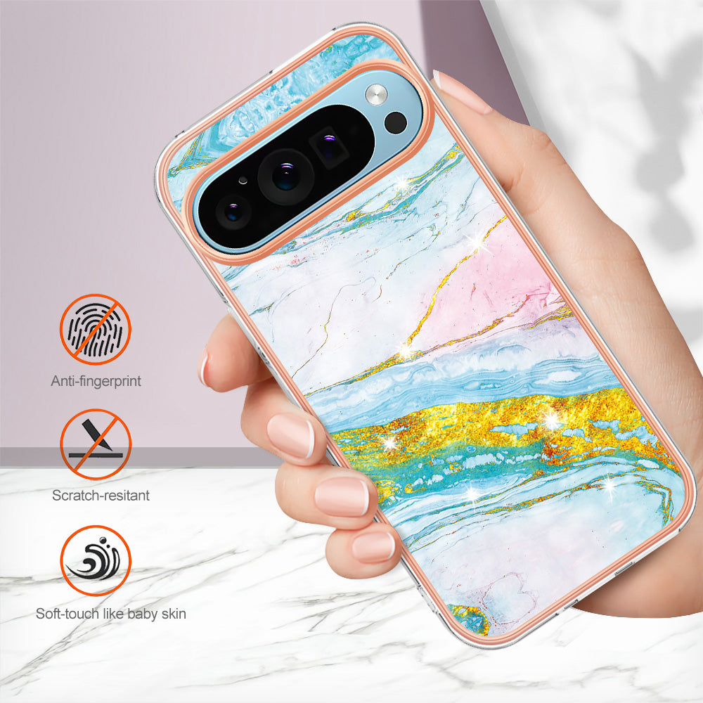 YB IMD Series-2 For Google Pixel 9 TPU Case Marble Pattern Shockproof Phone Cover - Green 004