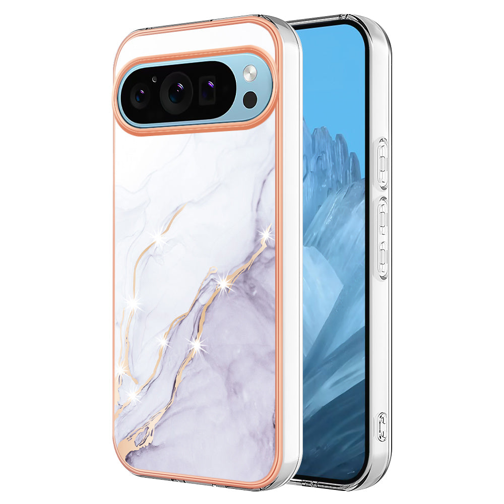 YB IMD Series-2 For Google Pixel 9 TPU Case Marble Pattern Shockproof Phone Cover - White 006
