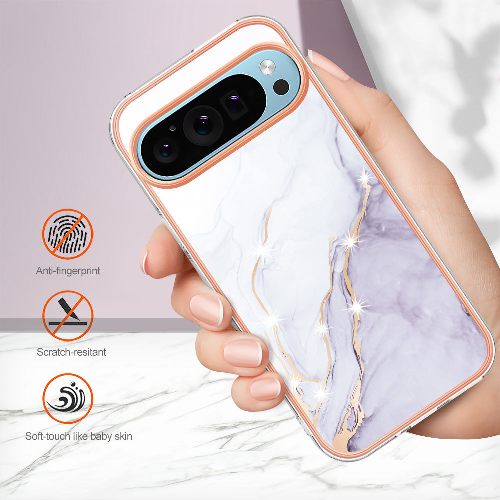 YB IMD Series-2 For Google Pixel 9 TPU Case Marble Pattern Shockproof Phone Cover - White 006
