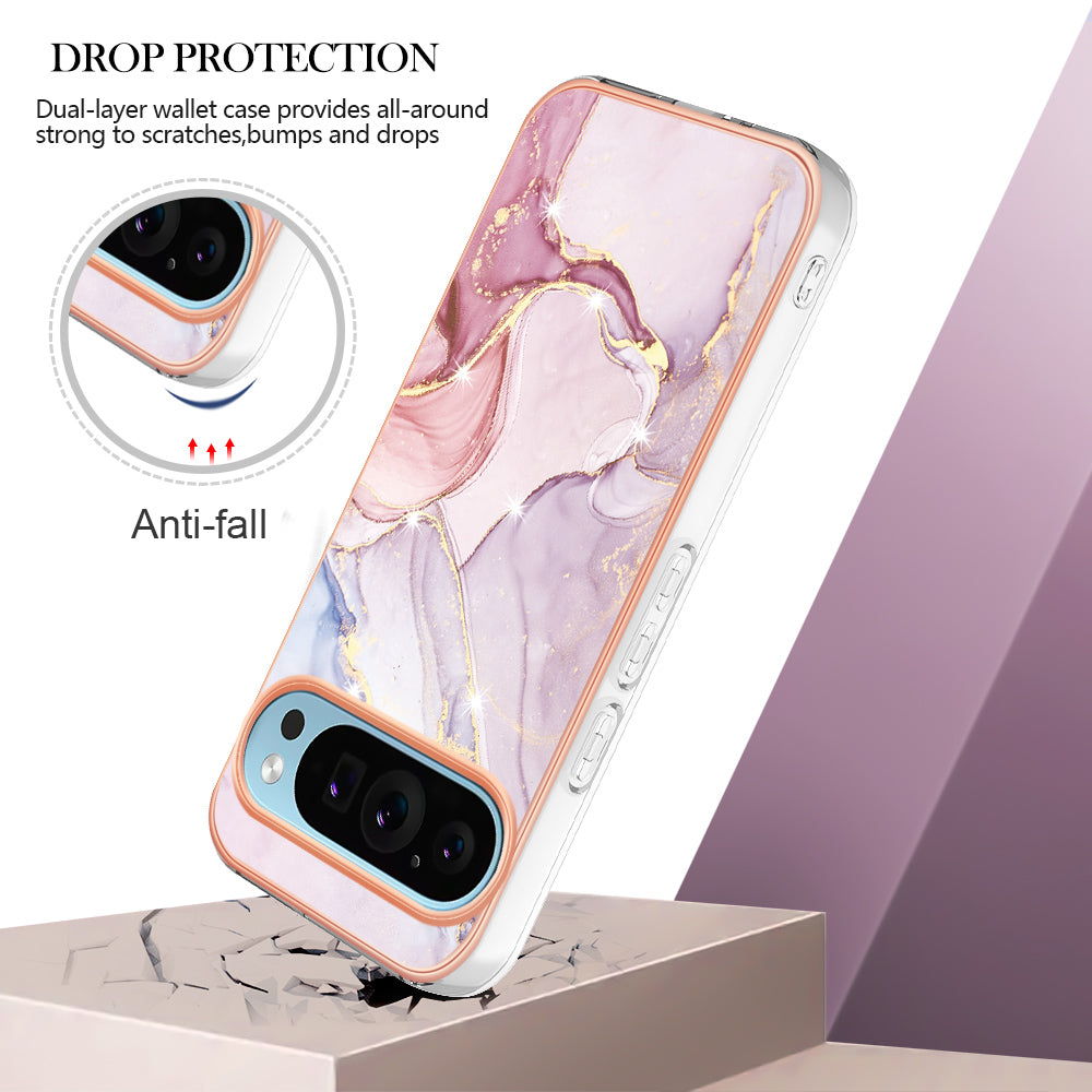 YB IMD Series-2 For Google Pixel 9 TPU Case Marble Pattern Shockproof Phone Cover - Rose Gold 005