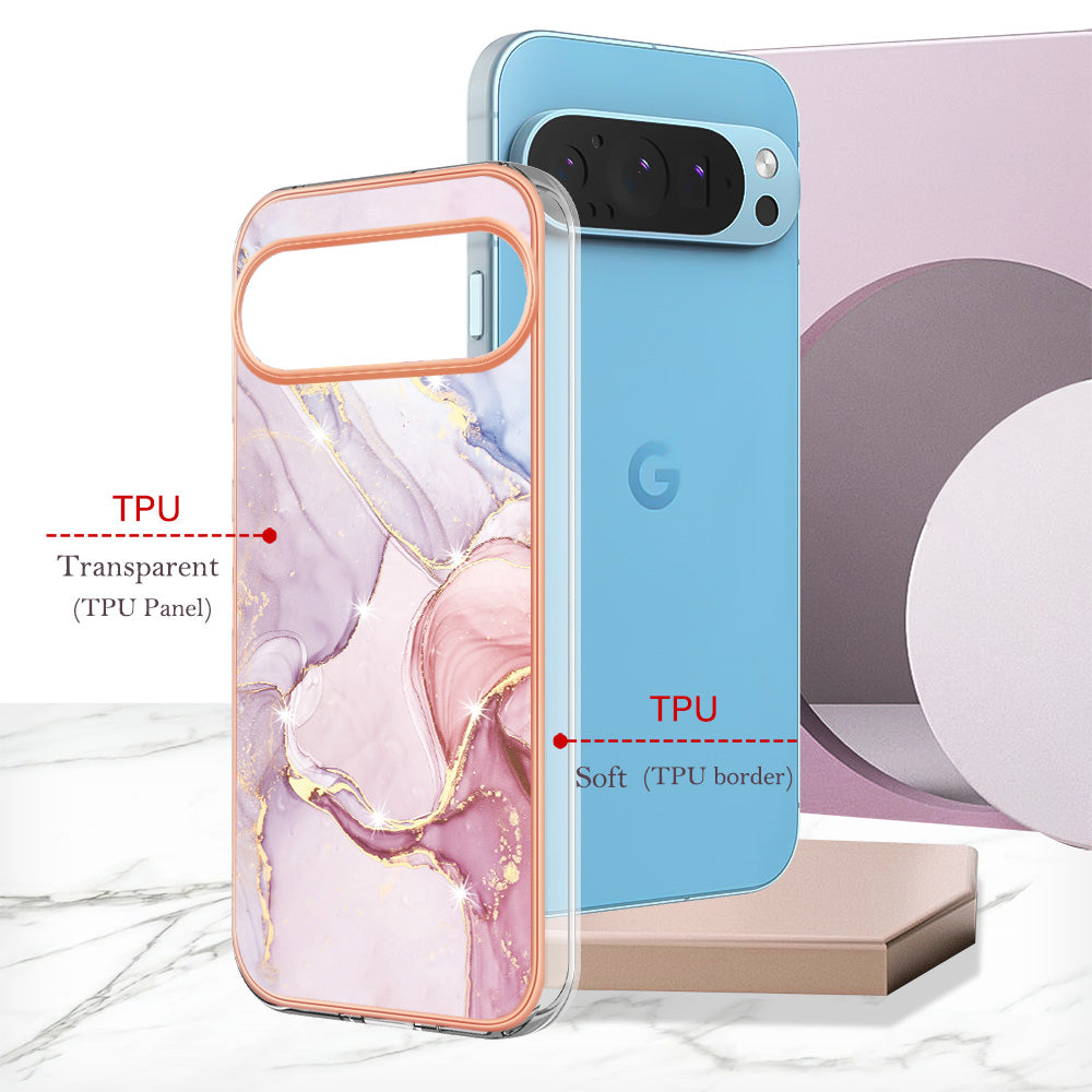 YB IMD Series-2 For Google Pixel 9 TPU Case Marble Pattern Shockproof Phone Cover - Rose Gold 005
