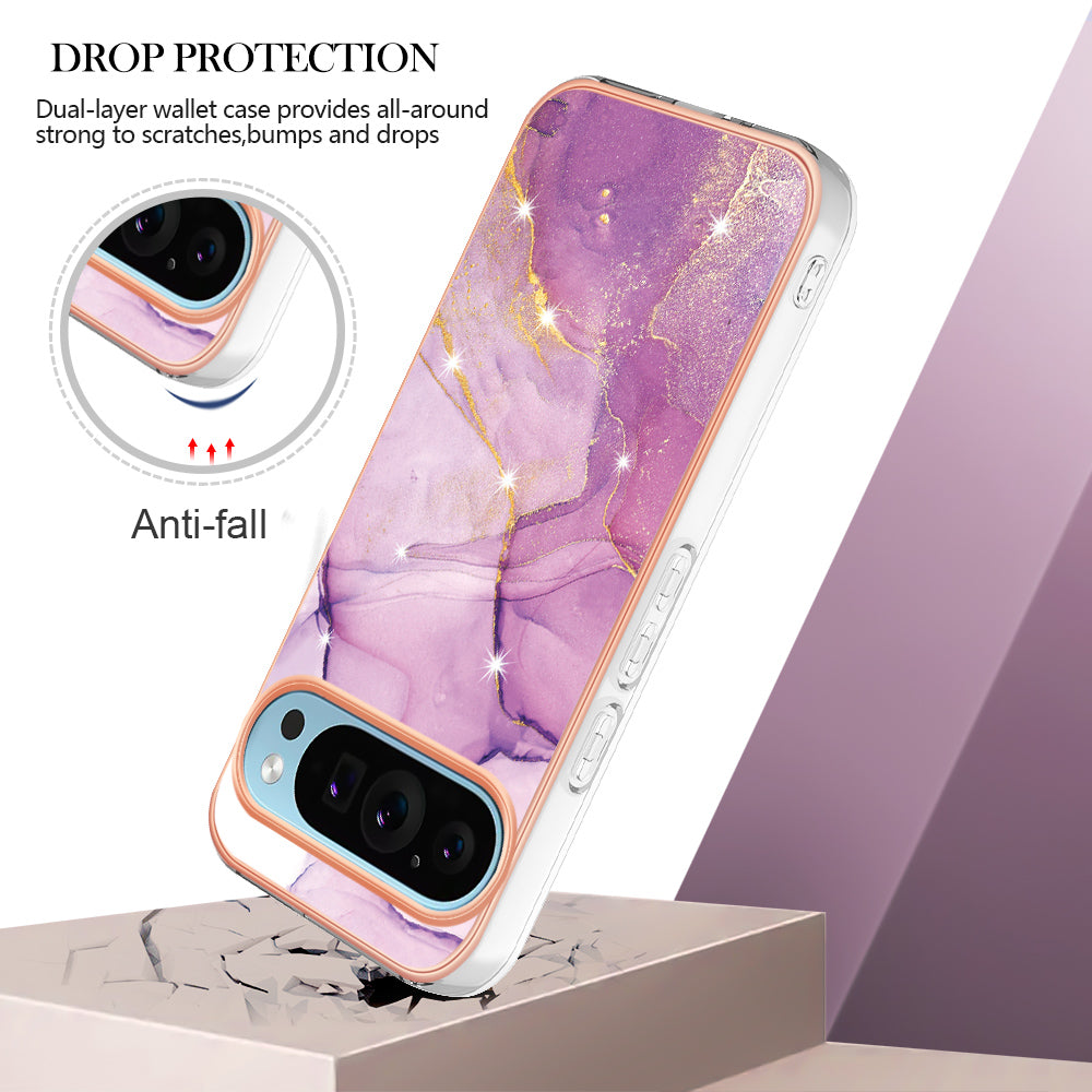 YB IMD Series-2 For Google Pixel 9 TPU Case Marble Pattern Shockproof Phone Cover - Purple 001