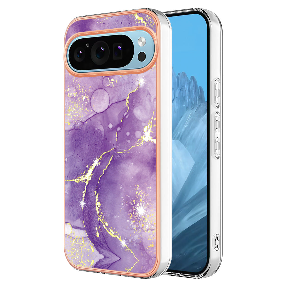 YB IMD Series-2 For Google Pixel 9 TPU Case Marble Pattern Shockproof Phone Cover - Purple 002