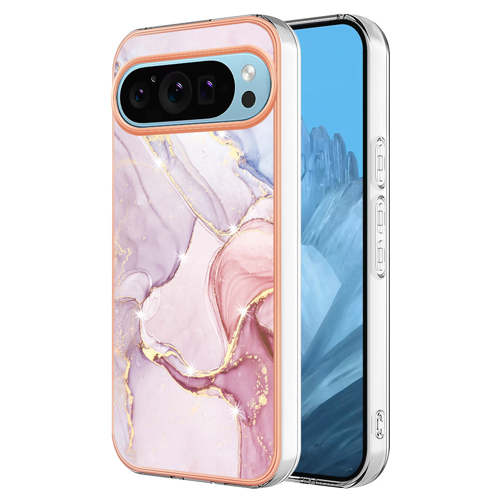 YB IMD Series-2 For Google Pixel 9 Pro TPU Case Marble Pattern Smart Phone Shell - Rose Gold 005