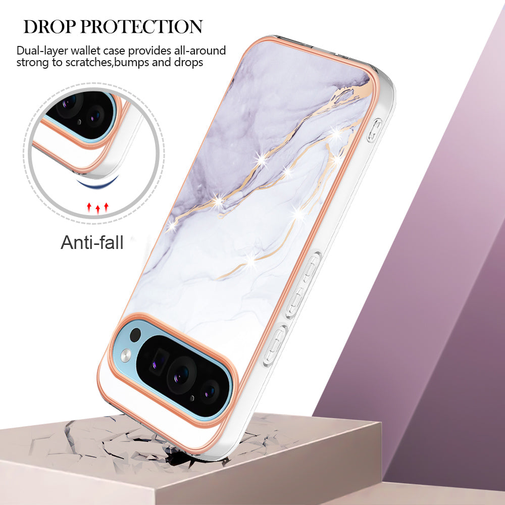 YB IMD Series-2 For Google Pixel 9 Pro TPU Case Marble Pattern Smart Phone Shell - White 006