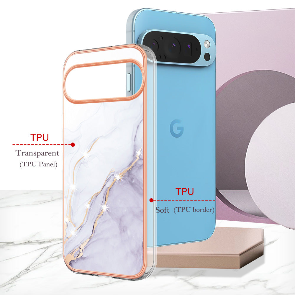 YB IMD Series-2 For Google Pixel 9 Pro TPU Case Marble Pattern Smart Phone Shell - White 006