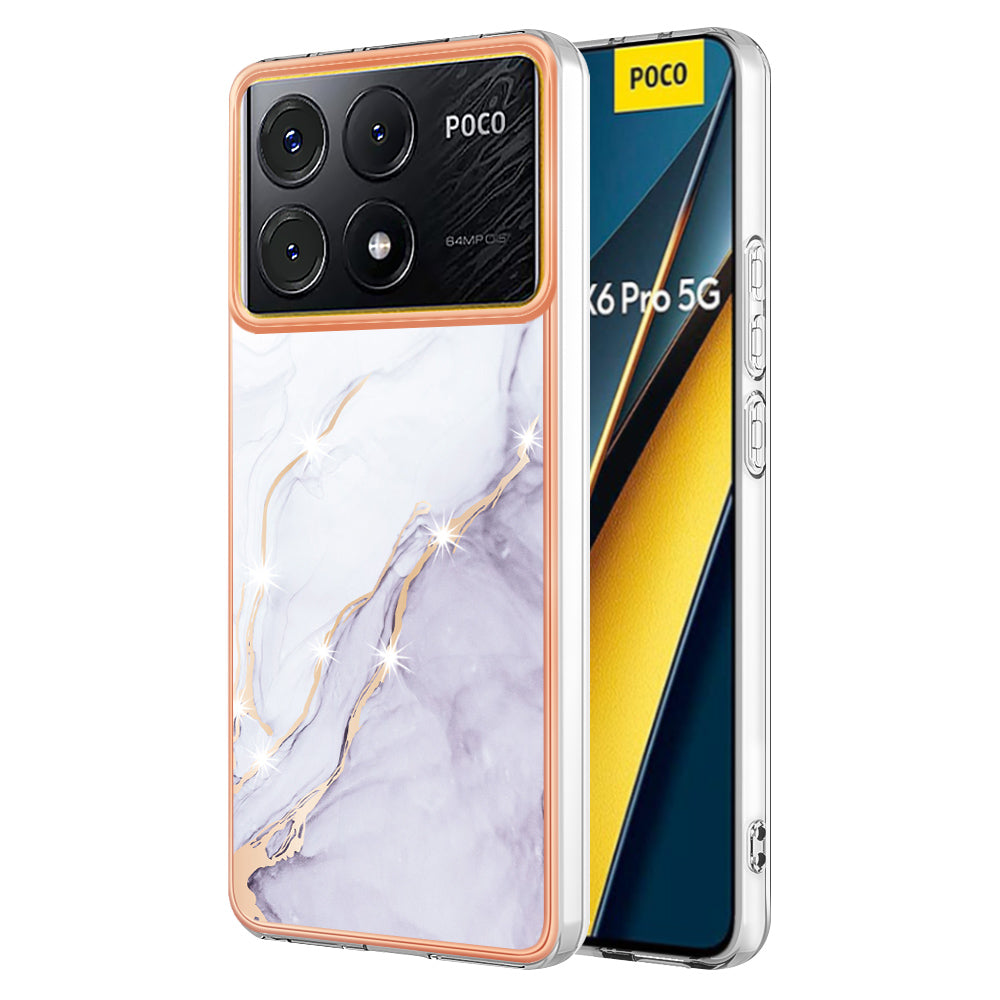 YB IMD Series-2 For Xiaomi Poco X6 Pro 5G / K70E 5G Case Marble Pattern Slim TPU Phone Cover - White 006