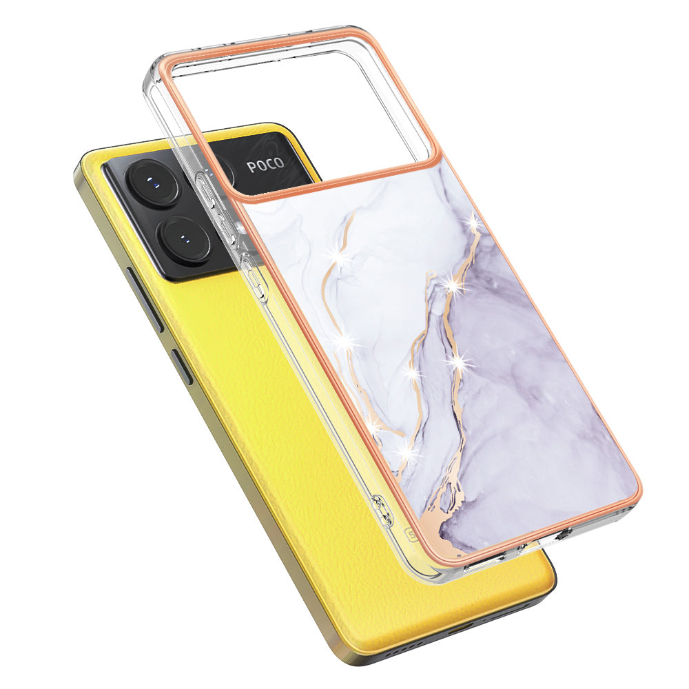 YB IMD Series-2 For Xiaomi Poco X6 Pro 5G / K70E 5G Case Marble Pattern Slim TPU Phone Cover - White 006