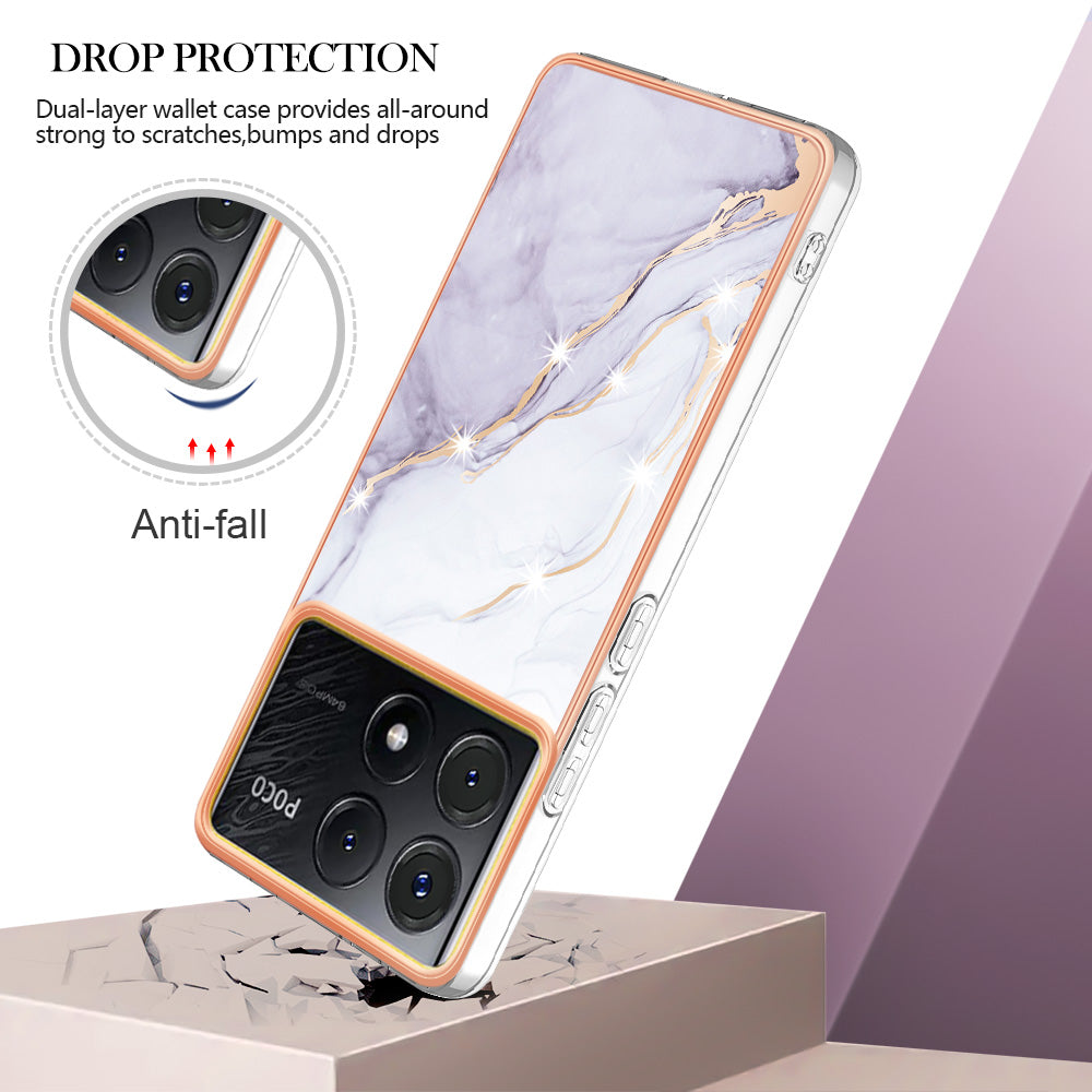 YB IMD Series-2 For Xiaomi Poco X6 Pro 5G / K70E 5G Case Marble Pattern Slim TPU Phone Cover - White 006