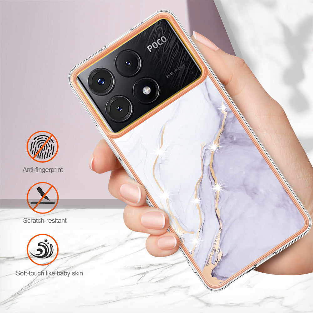 YB IMD Series-2 For Xiaomi Poco X6 Pro 5G / K70E 5G Case Marble Pattern Slim TPU Phone Cover - White 006