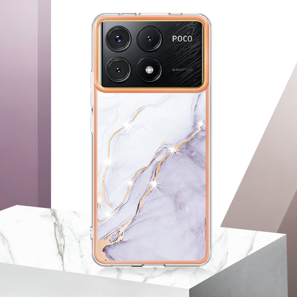 YB IMD Series-2 For Xiaomi Poco X6 Pro 5G / K70E 5G Case Marble Pattern Slim TPU Phone Cover - White 006