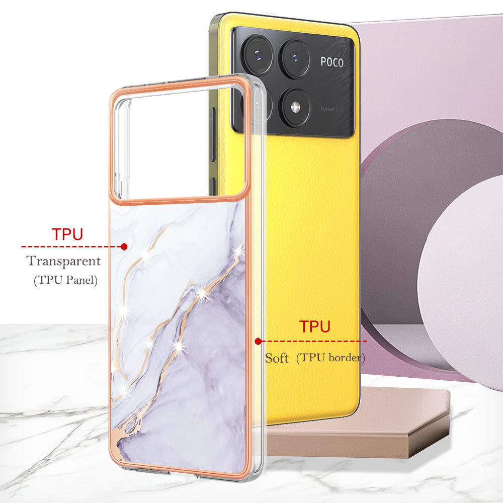 YB IMD Series-2 For Xiaomi Poco X6 Pro 5G / K70E 5G Case Marble Pattern Slim TPU Phone Cover - White 006