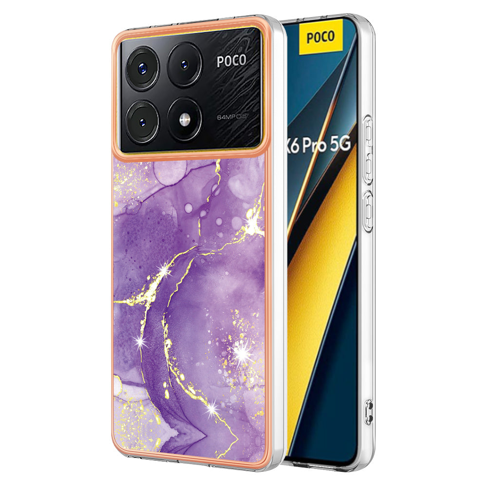 YB IMD Series-2 For Xiaomi Poco X6 Pro 5G / K70E 5G Case Marble Pattern Slim TPU Phone Cover - Purple 002