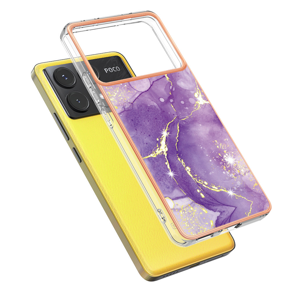 YB IMD Series-2 For Xiaomi Poco X6 Pro 5G / K70E 5G Case Marble Pattern Slim TPU Phone Cover - Purple 002