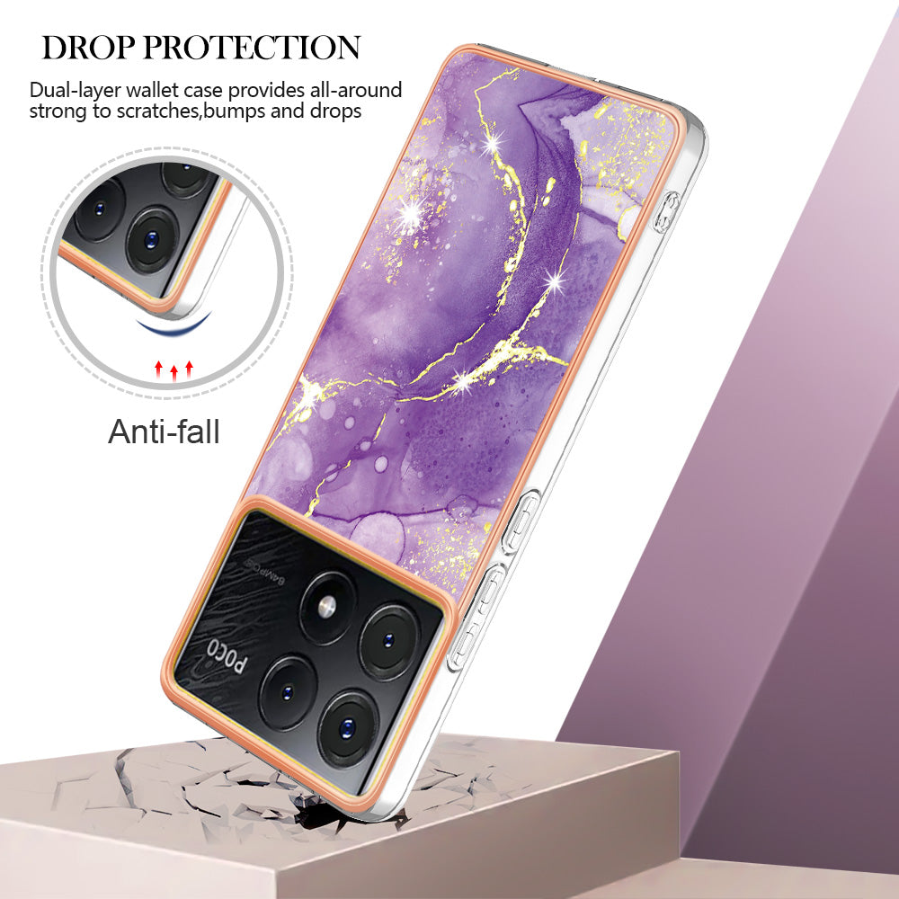 YB IMD Series-2 For Xiaomi Poco X6 Pro 5G / K70E 5G Case Marble Pattern Slim TPU Phone Cover - Purple 002