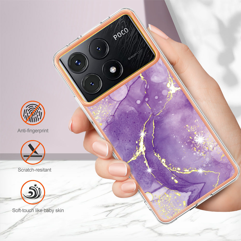 YB IMD Series-2 For Xiaomi Poco X6 Pro 5G / K70E 5G Case Marble Pattern Slim TPU Phone Cover - Purple 002