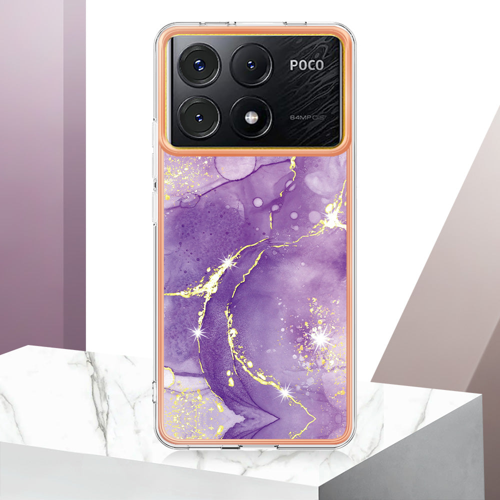 YB IMD Series-2 For Xiaomi Poco X6 Pro 5G / K70E 5G Case Marble Pattern Slim TPU Phone Cover - Purple 002