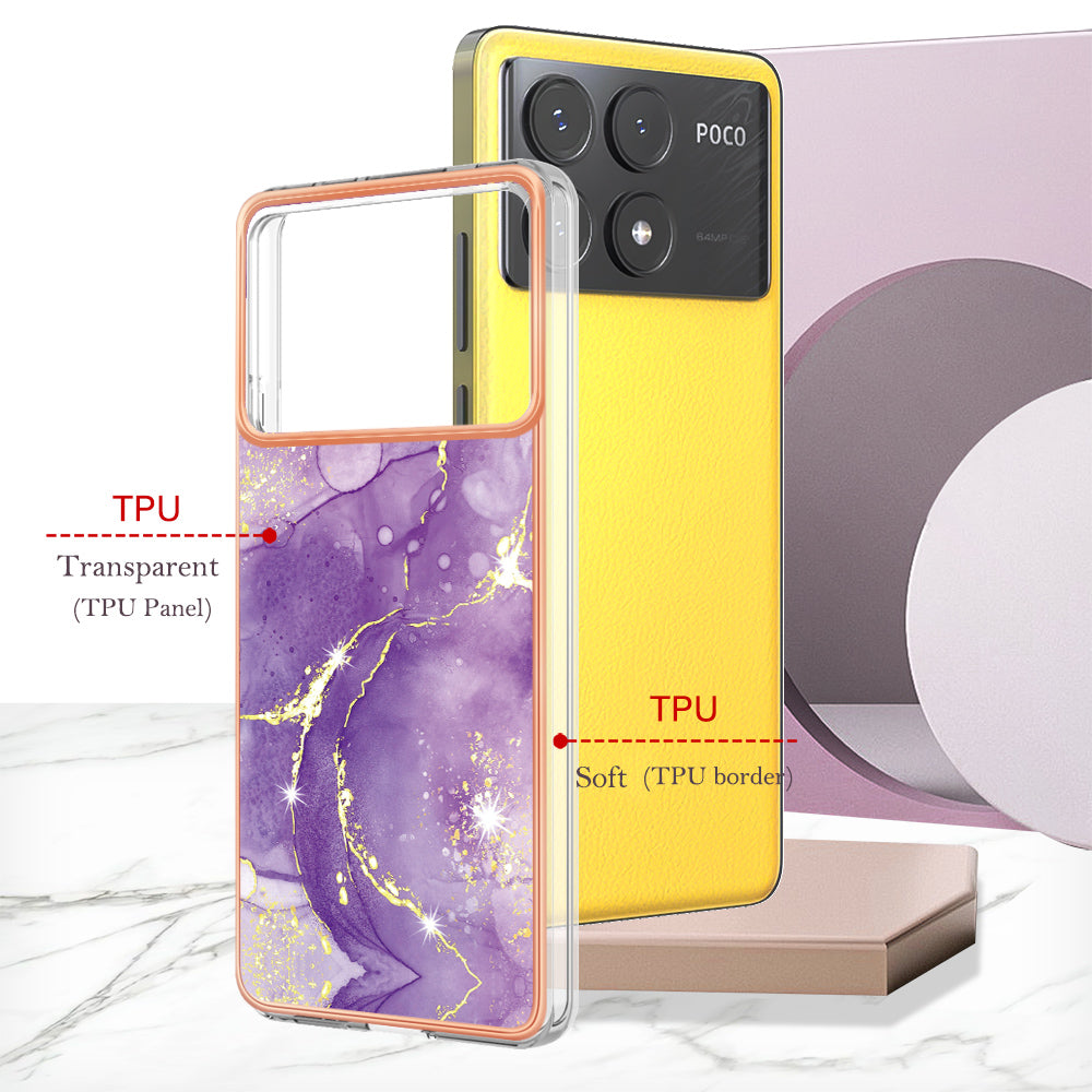 YB IMD Series-2 For Xiaomi Poco X6 Pro 5G / K70E 5G Case Marble Pattern Slim TPU Phone Cover - Purple 002