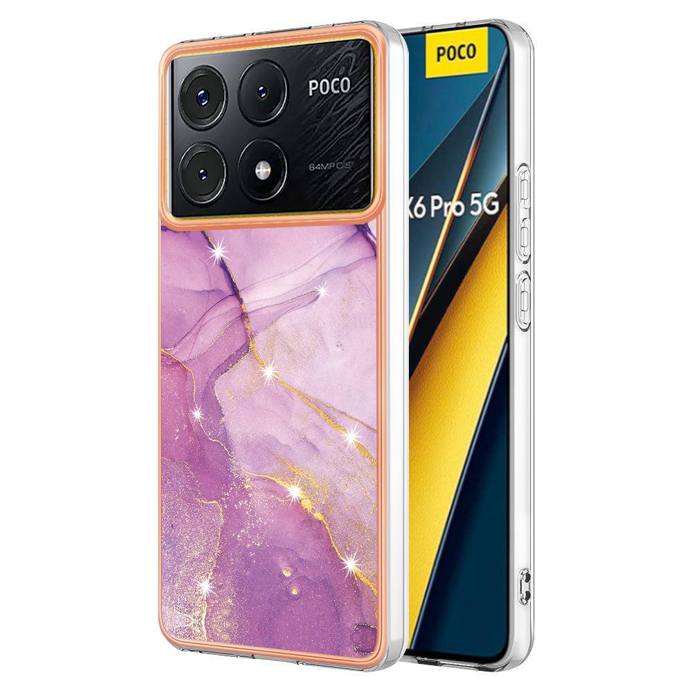 YB IMD Series-2 For Xiaomi Poco X6 Pro 5G / K70E 5G Case Marble Pattern Slim TPU Phone Cover - Purple 001