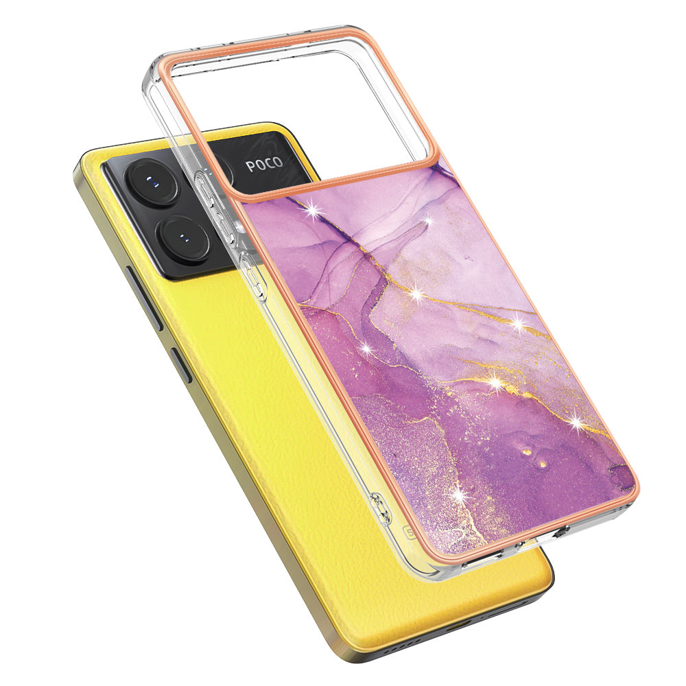 YB IMD Series-2 For Xiaomi Poco X6 Pro 5G / K70E 5G Case Marble Pattern Slim TPU Phone Cover - Purple 001