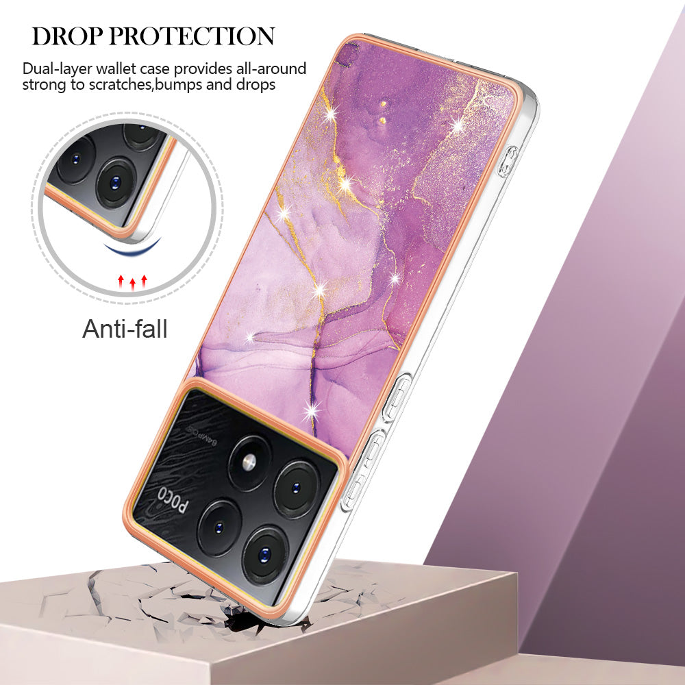 YB IMD Series-2 For Xiaomi Poco X6 Pro 5G / K70E 5G Case Marble Pattern Slim TPU Phone Cover - Purple 001