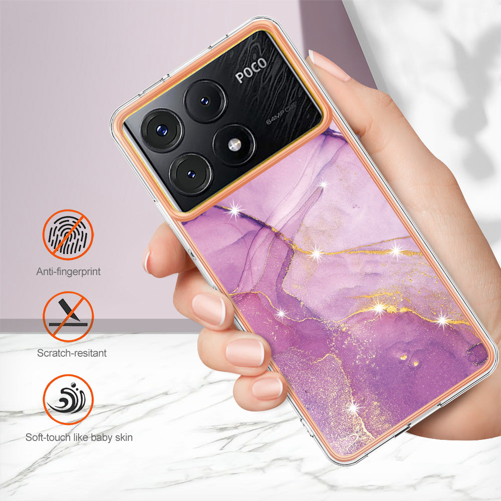 YB IMD Series-2 For Xiaomi Poco X6 Pro 5G / K70E 5G Case Marble Pattern Slim TPU Phone Cover - Purple 001