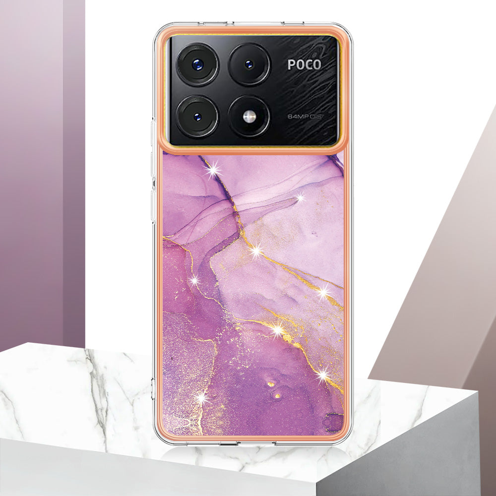 YB IMD Series-2 For Xiaomi Poco X6 Pro 5G / K70E 5G Case Marble Pattern Slim TPU Phone Cover - Purple 001