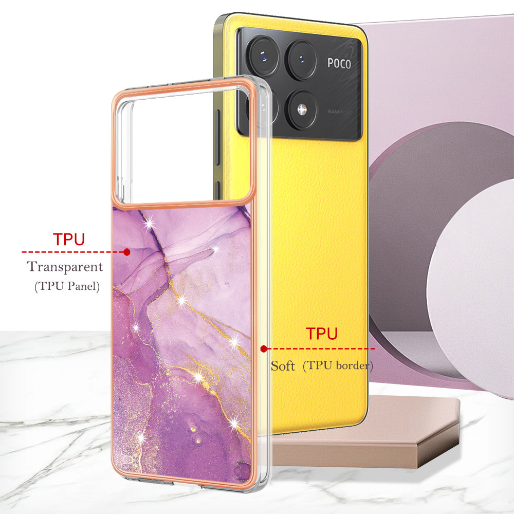 YB IMD Series-2 For Xiaomi Poco X6 Pro 5G / K70E 5G Case Marble Pattern Slim TPU Phone Cover - Purple 001