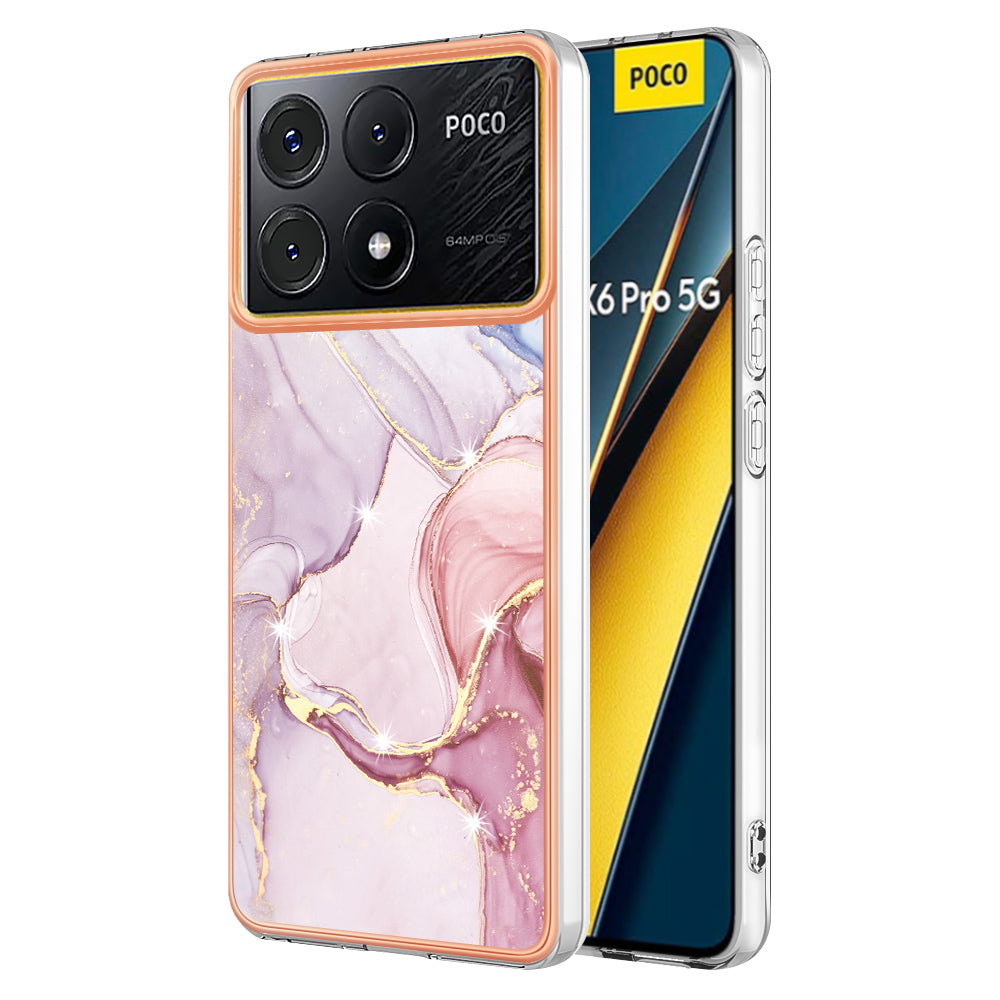 YB IMD Series-2 For Xiaomi Poco X6 Pro 5G / K70E 5G Case Marble Pattern Slim TPU Phone Cover - Rose Gold 005