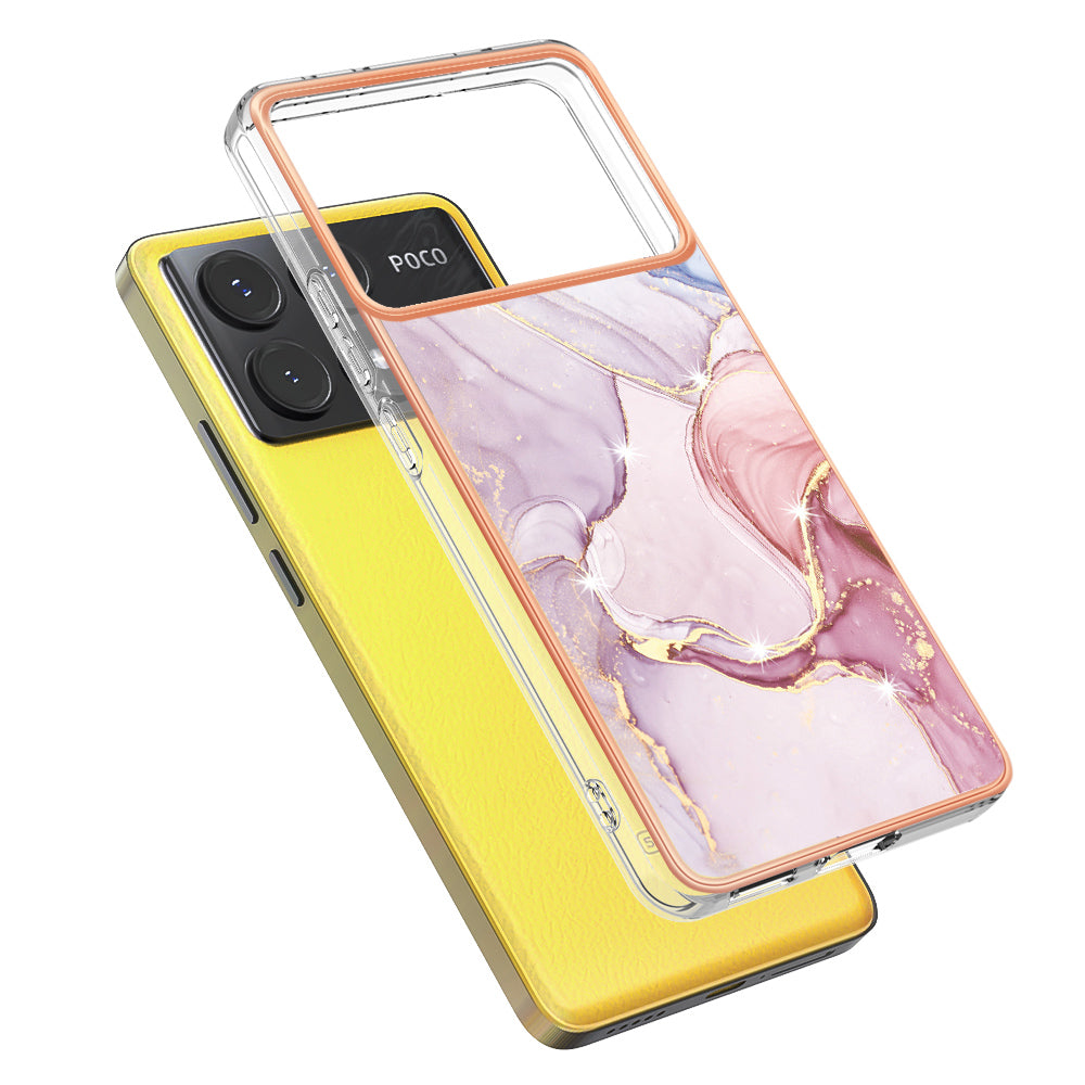 YB IMD Series-2 For Xiaomi Poco X6 Pro 5G / K70E 5G Case Marble Pattern Slim TPU Phone Cover - Rose Gold 005