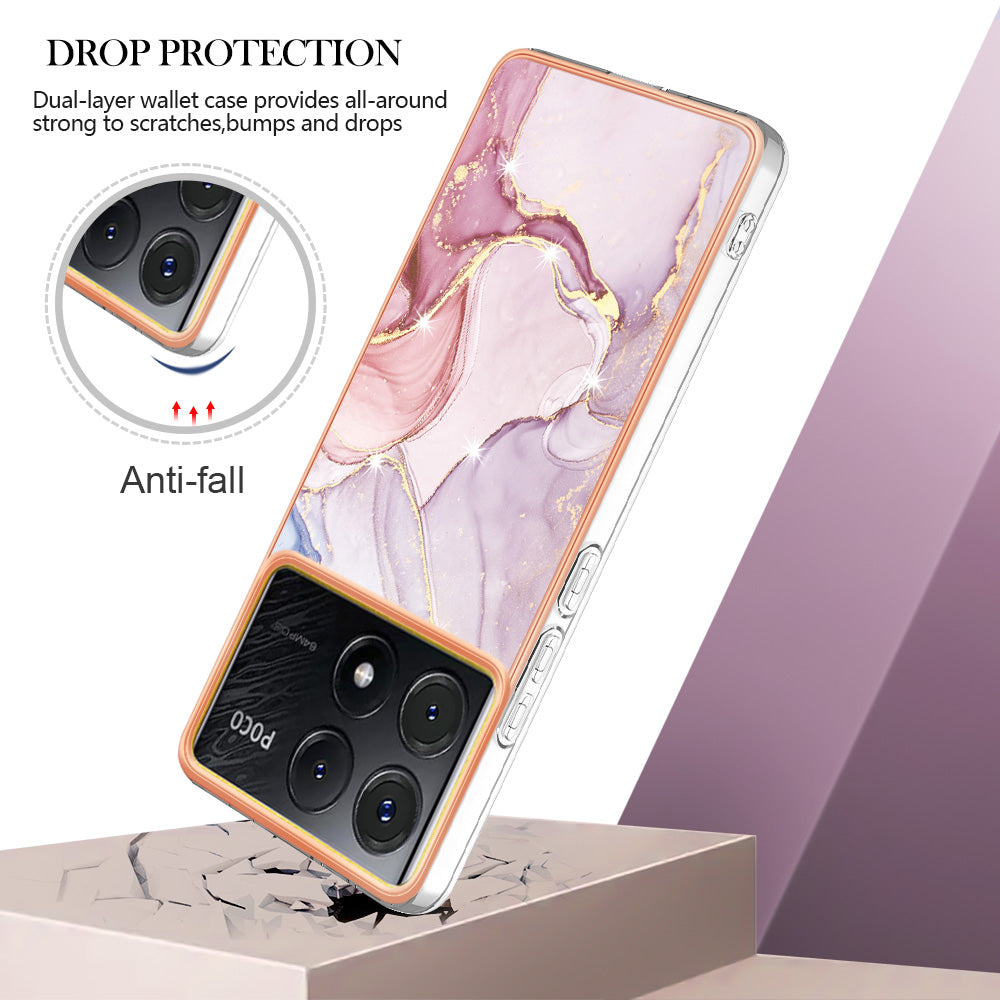 YB IMD Series-2 For Xiaomi Poco X6 Pro 5G / K70E 5G Case Marble Pattern Slim TPU Phone Cover - Rose Gold 005