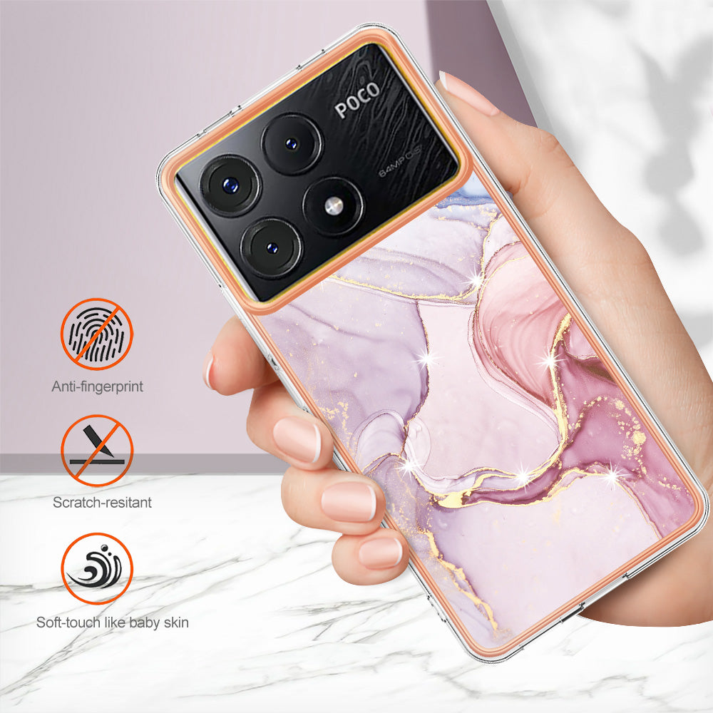 YB IMD Series-2 For Xiaomi Poco X6 Pro 5G / K70E 5G Case Marble Pattern Slim TPU Phone Cover - Rose Gold 005