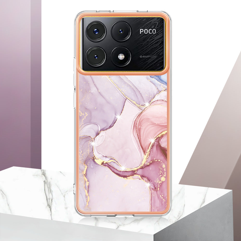 YB IMD Series-2 For Xiaomi Poco X6 Pro 5G / K70E 5G Case Marble Pattern Slim TPU Phone Cover - Rose Gold 005