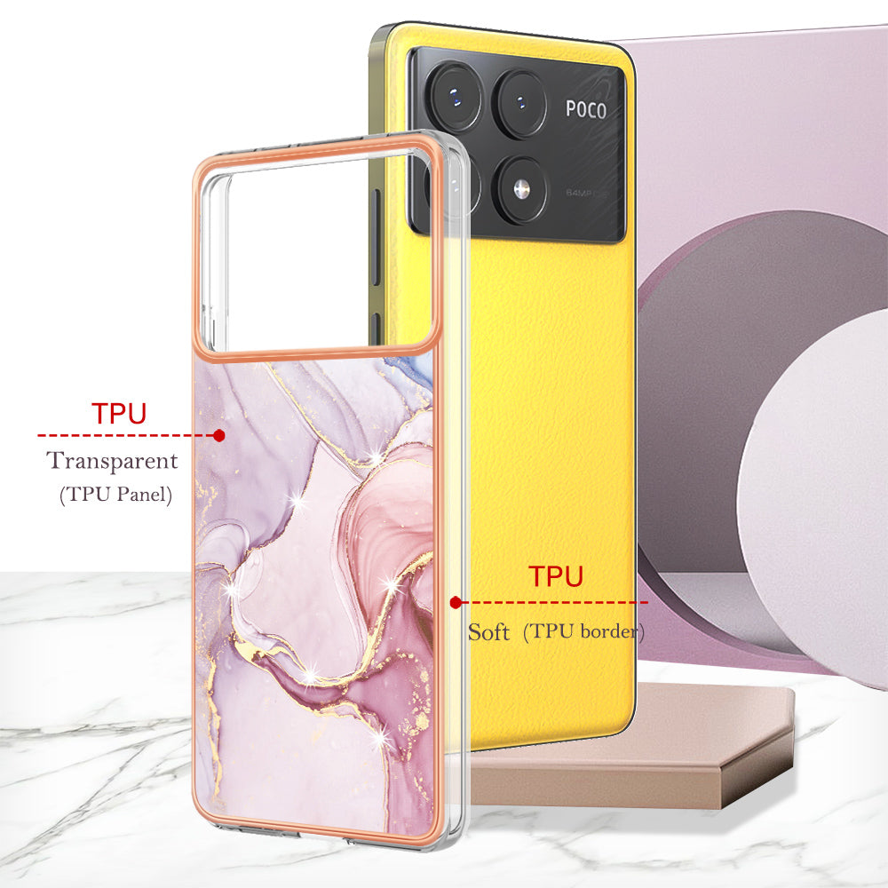 YB IMD Series-2 For Xiaomi Poco X6 Pro 5G / K70E 5G Case Marble Pattern Slim TPU Phone Cover - Rose Gold 005